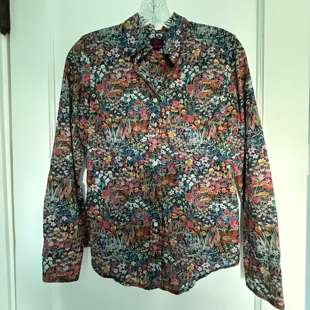 J Crew Womens Liberty London Button Floral Top Shirt Size 00 Long Sleeve